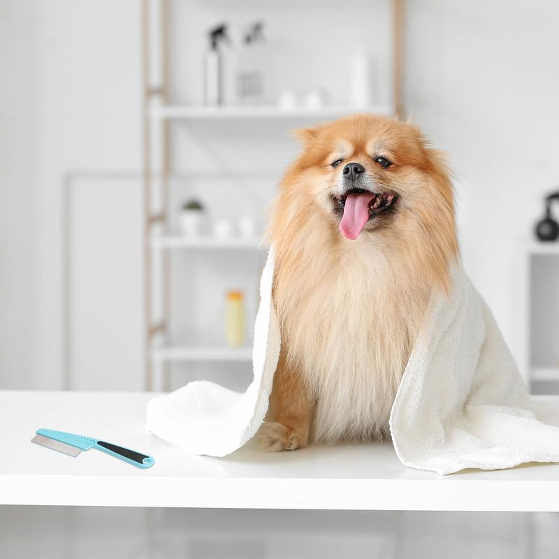 Flea Comb for Dogs and Cats - Lice Comb with Rubber Handle - Promotes Hair Growth and Removes Loose Hair, Knots, and Flakes Flea Brush for Pets (Blue) Blue - PawsPlanet Australia