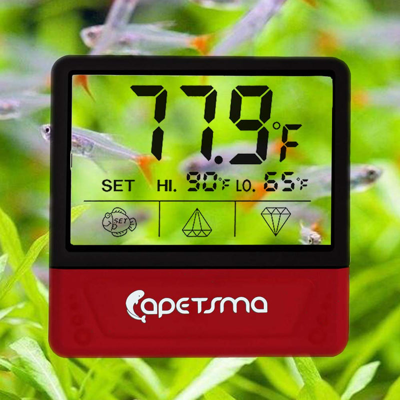 Fish Tank Thermometer, Touch Screen Digital Aquarium Thermometer with LCD Display, Stick-on Temperature Sensor ensures Optimum Temperature in Terrarium, for Your pet Amphibians and Reptiles… red