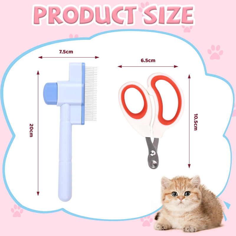 3 Pcs Pet Flea Comb Set, Self Cleaning Pet Comb with Stainless Steel Teeth, Flea Brush for Cat & Dogs with Scissors