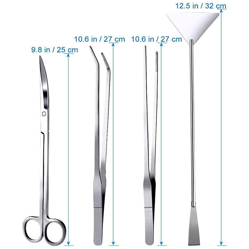 Aquarium Aquascaping Tool, Long Tweezers Scissors Spatula, 4 in 1 Stainless Steel Aquatic Plants Set for Fish Starter Kits, Aquariums Tank and Terrarium Sliver - PawsPlanet Australia