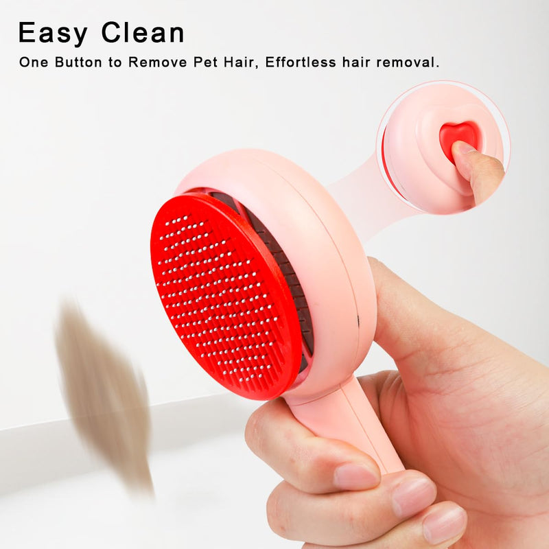 Self-Cleaning Pet Grooming Brush for Dogs & Cats - Effortlessly Removes Loose Hair, Tangles, and Mats - Ideal for Long & Short Hair Pets - Ergonomic, Skin-Friendly Design with Massage Particles Pink - PawsPlanet Australia