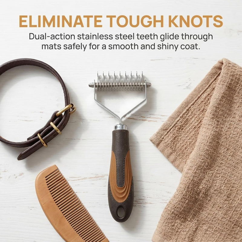 Pro Large 2-Sided Undercoat Rake, Deshedding Dematting Comb, Detangler Brush for Mats, Tangles & Shedding, Stainless Steel Blades, ABS Handle, Ideal for Long Haired Cats, Dogs and Rabbits - PawsPlanet Australia