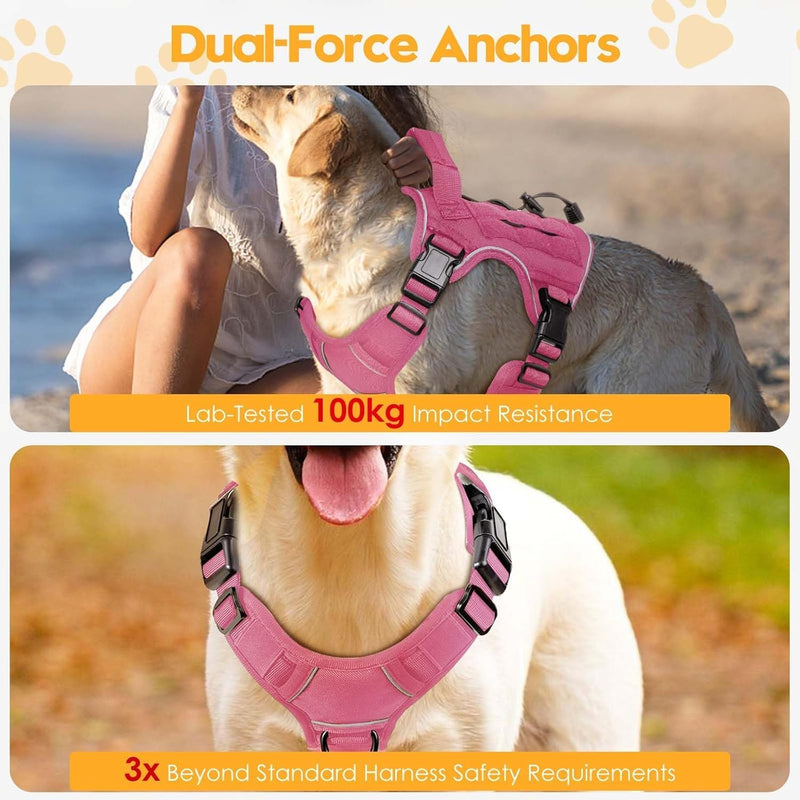 Tactical Dog Harness for Large Dogs,No Pull Military Dog Vest with Handle,Reflective Heavy Duty Pet Harness for Walking Hiking Training Pink L Hot Pink - PawsPlanet Australia