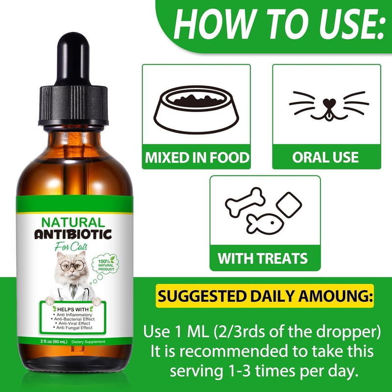 Natural Antibiotics for Cats - Cat Antibiotics - Cat Antibiotic - Pet Antibiotics - Cat Immune Support - Antibiotic for Cats - Cat Multivitamin - Cat UTI Antibiotics