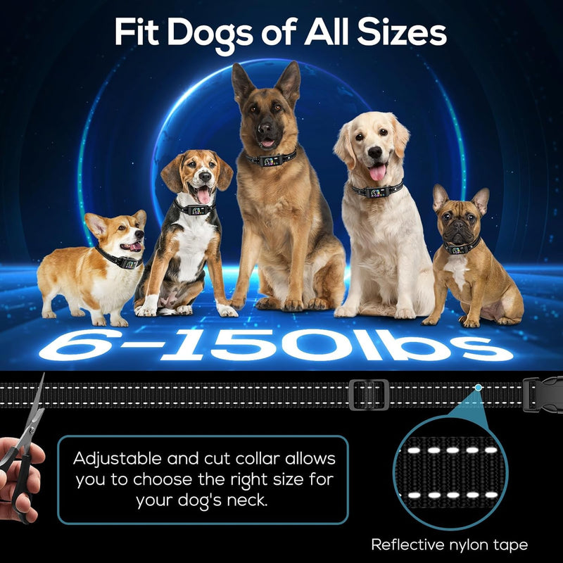 No Shock Bark Collar for Small Dogs 8-40 lbs - Beep & Vibration, Smart Screen, 5 Sensitivity, Anti-False Trigger, Magnetic Rechargeable, IP67 Waterproof, Black/Black Adjustable