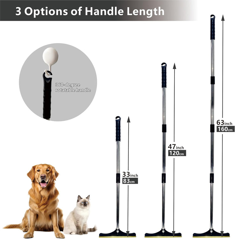 B-Land Carpet Rake for Pet Hair Removal, Reusable Pet Hair Removal Tool Cat Dog Hair Remover with 60” Long Adjustable Handle, Carpet Brush Carpet Scraper Pet Hair Remover Broom Black