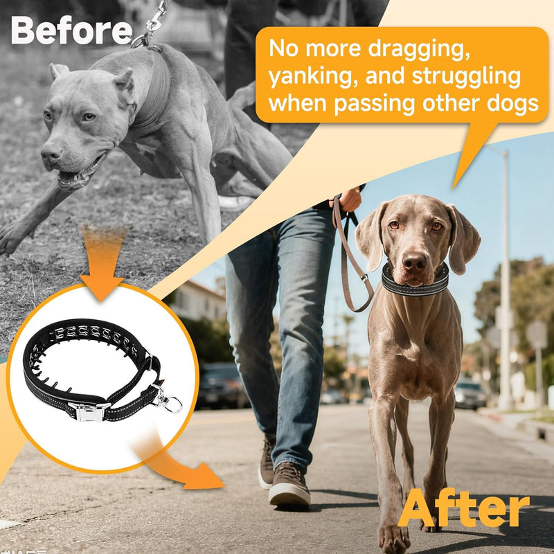 Prong Dog Training Collar with Protector, Steel Chrome Plated Dog Prong Collar, Pinch Collar for Dogs (L-21.6 inch, 16''-20'' Neck, Black)
