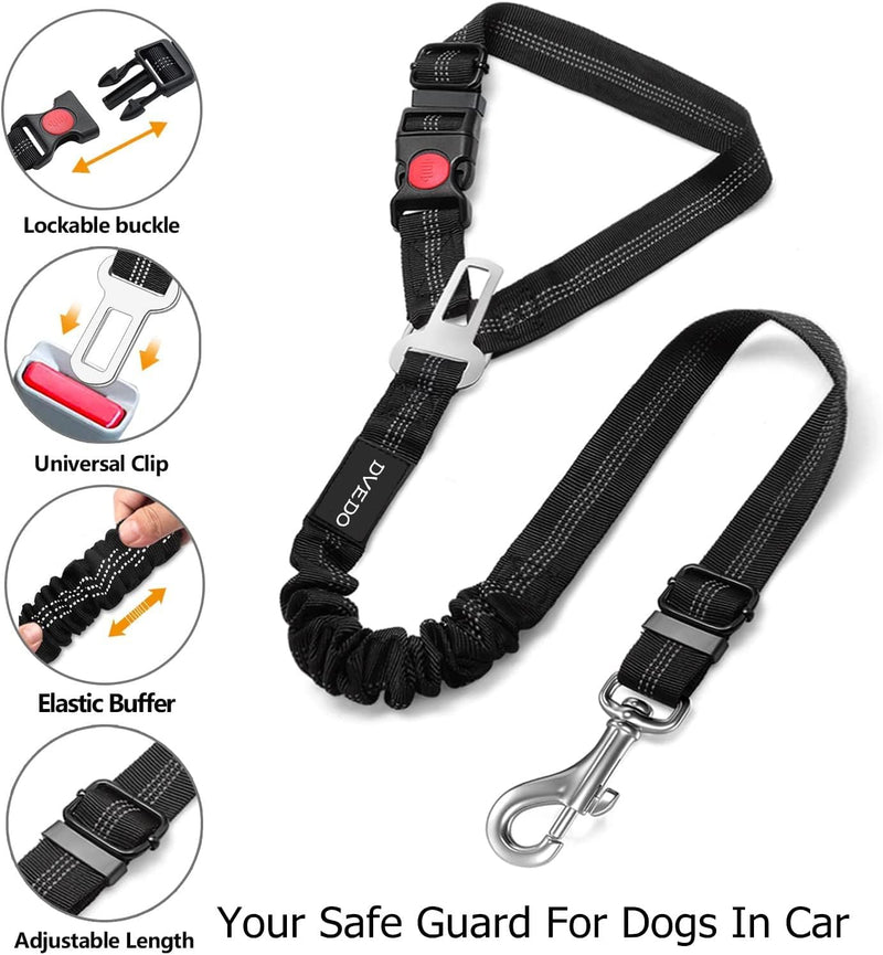 Car Dog Seatbelt Adjustable with Elastic Bungee Headrest Restraint with Elastic Bungee and Reflective Stripe Connect with Dog Harness in Vehicle for Travel Daily Use Dog Car Safety