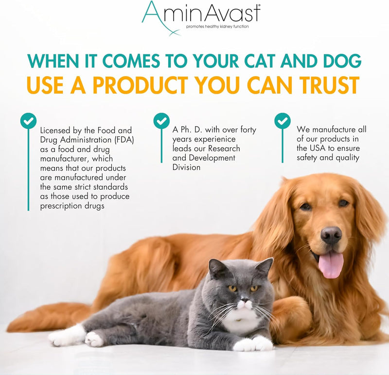 AminAvast Kidney Support Supplement for Cats and Dogs, 300mg - Promotes Natural Kidney Function - Aids in Health and Vitality of Aging Kidneys - Easily Administered - 60 Sprinkle Capsules - PawsPlanet Australia