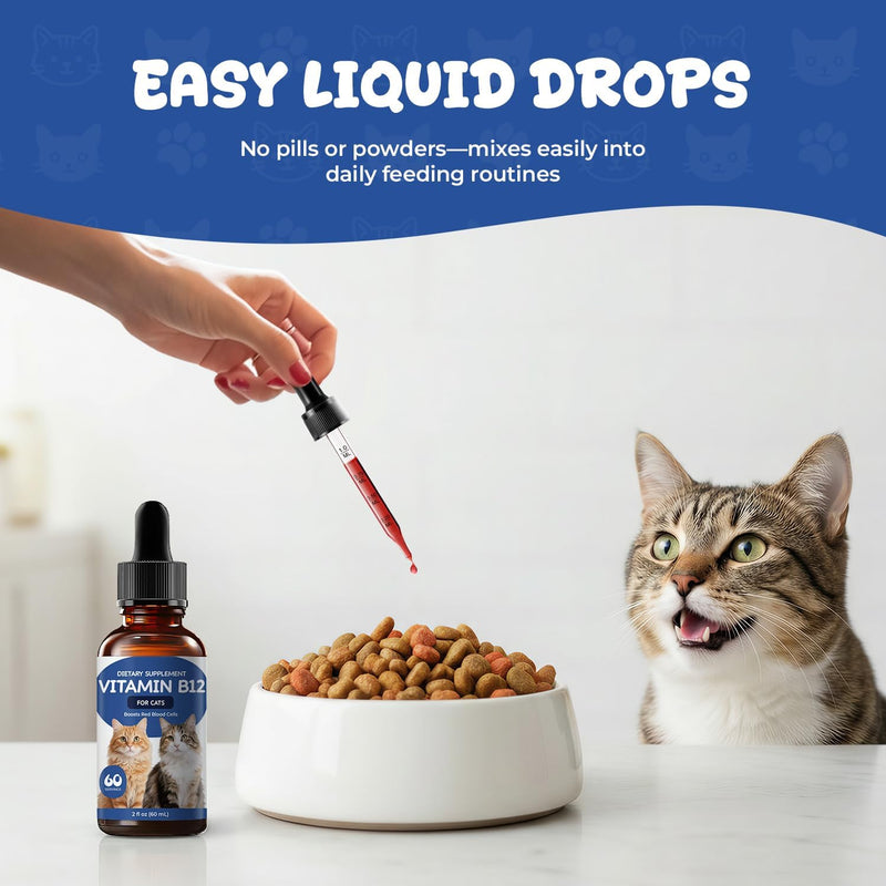 Vitamin B12 for Cats | Methylcobalamin Supplement | Boosts Red Blood Cell Formation, Energy, Nervous System & Appetite, Treats Pancreatitis | 2 fl oz Dropper
