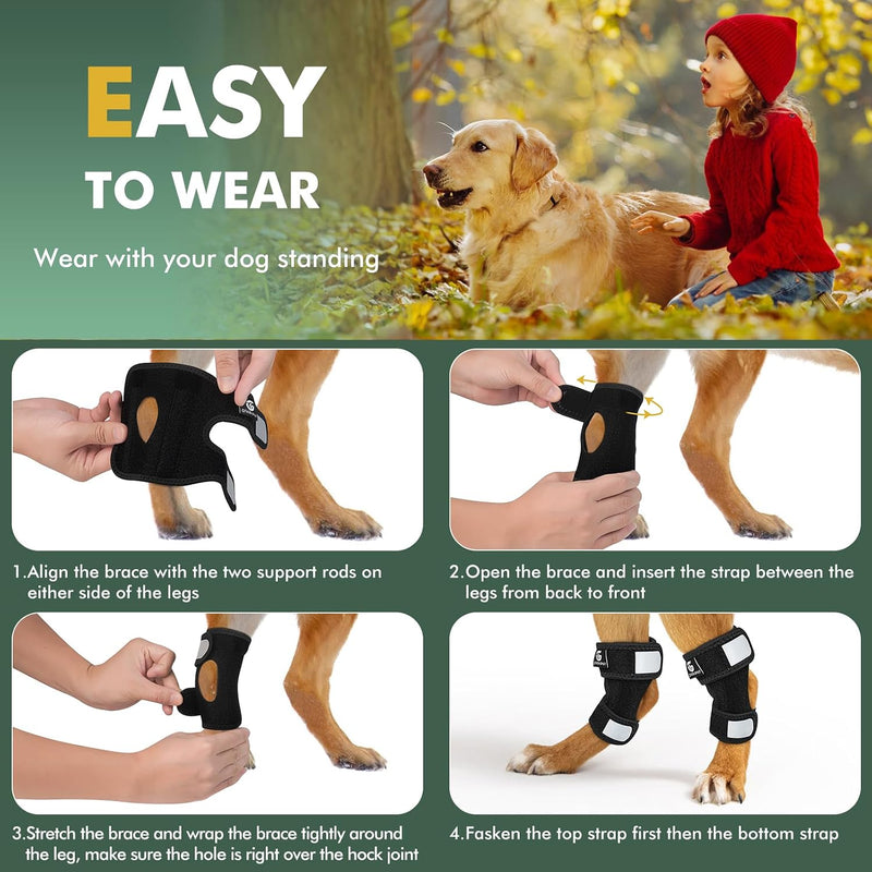 Dog Knee Brace for Torn ACL Hind Leg and Luxating Patella, Canine Rear Hock Joint Support, Joint Injury and Sprain Protection, Removable Design, Comes with 2 Spring Bars and 2 Steel Bars (XS Pair) XS