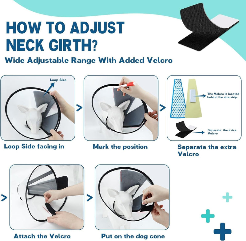 Supet Dog Cone Adjustable Pet Cone Recovery Collar Comfortable Pet Cone Collar Protective for After Surgery Anti-Bite Lick Wound Healing Safety Practical Plastic E-Collar for Dogs and Cats (White XXL) transparent