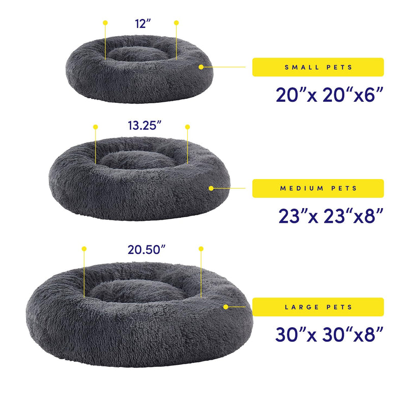 Dog & Cat Bed: Round Faux Fur Pet Bed - Plush, Cozy, & Calming Donut Bed for Large Pets - Soft & Comfortable Sleeping Cushion for Napping & Lounging, 30" Round, Dark Gray - PawsPlanet Australia