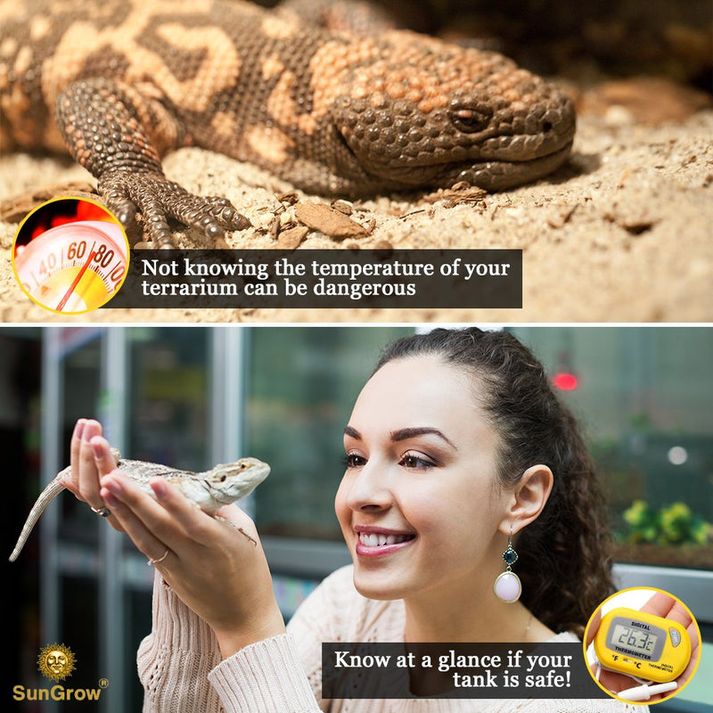 SunGrow Reptile Digital Thermometer, Waterproof Sensor Probe Monitors Temperature Accurately, Includes Replaceable Batteries, Easy to Read Display - PawsPlanet Australia