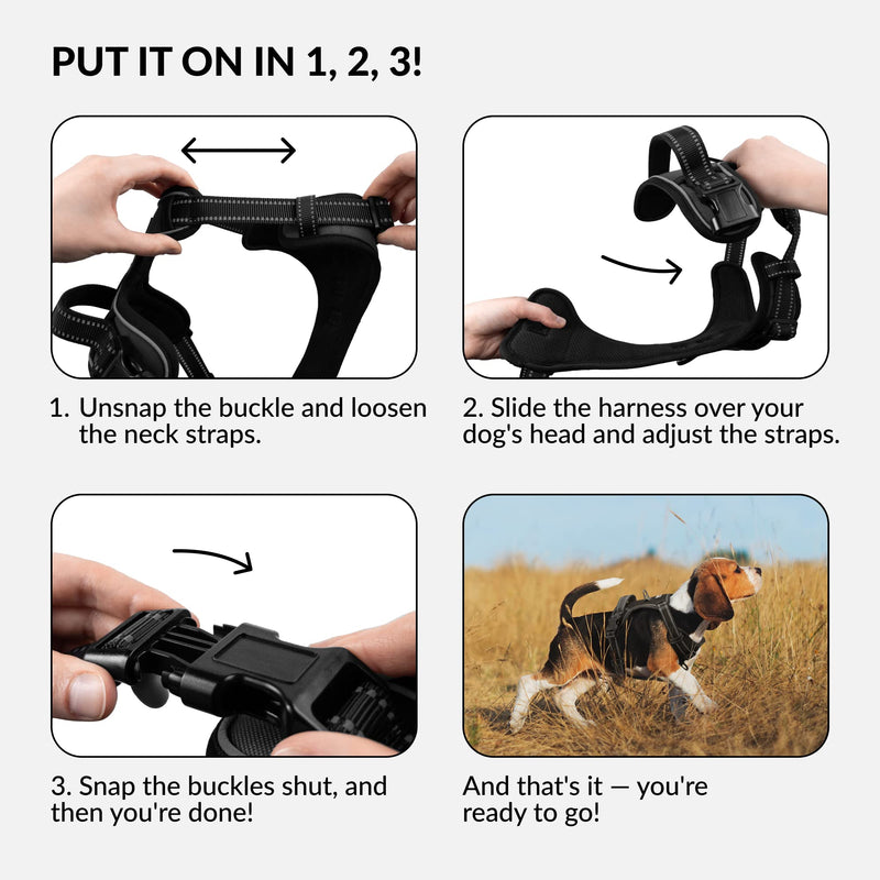 CollarDirect No Pull Reflective Dog Harness with Handle and Front Clip, Adjustible Soft Padded Vest for Small to Large Dogs Training and Walk (Size M, Black) Medium - PawsPlanet Australia