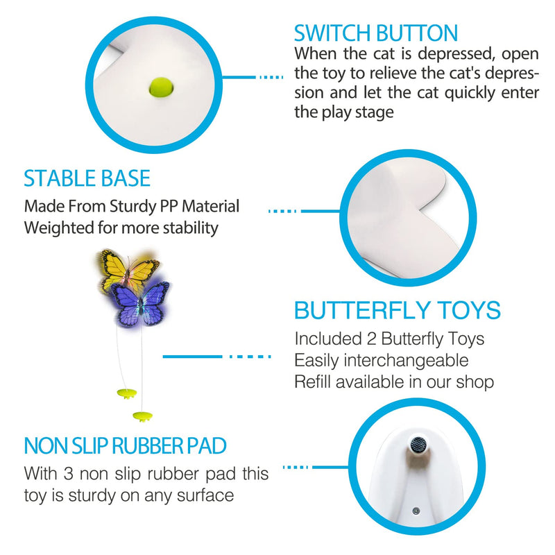 ALL FOR PAWS Interactive Cat Toy, Butter-Fly Cat Toys Interactive for Indoor Cats,Flutter Bug Cat Toys,Flutter Rotating Kitten Toys with 2 Replacements Classic Butterfly Toy - PawsPlanet Australia