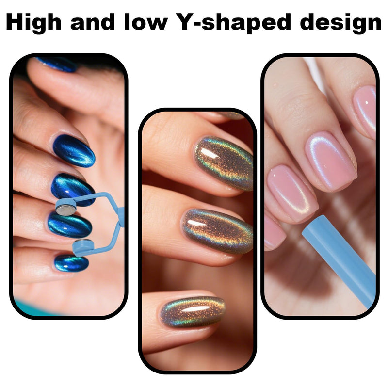 3-in-1 Cat Eye Magnet for Nails, High and low Y-Shaped Double Head Nail Magnet Manicure Design Cat Eye Magnetic Tool Fingernail Art Accessories for Cateye Gel Polish DIY Salon Studio (Blue) Blue - PawsPlanet Australia