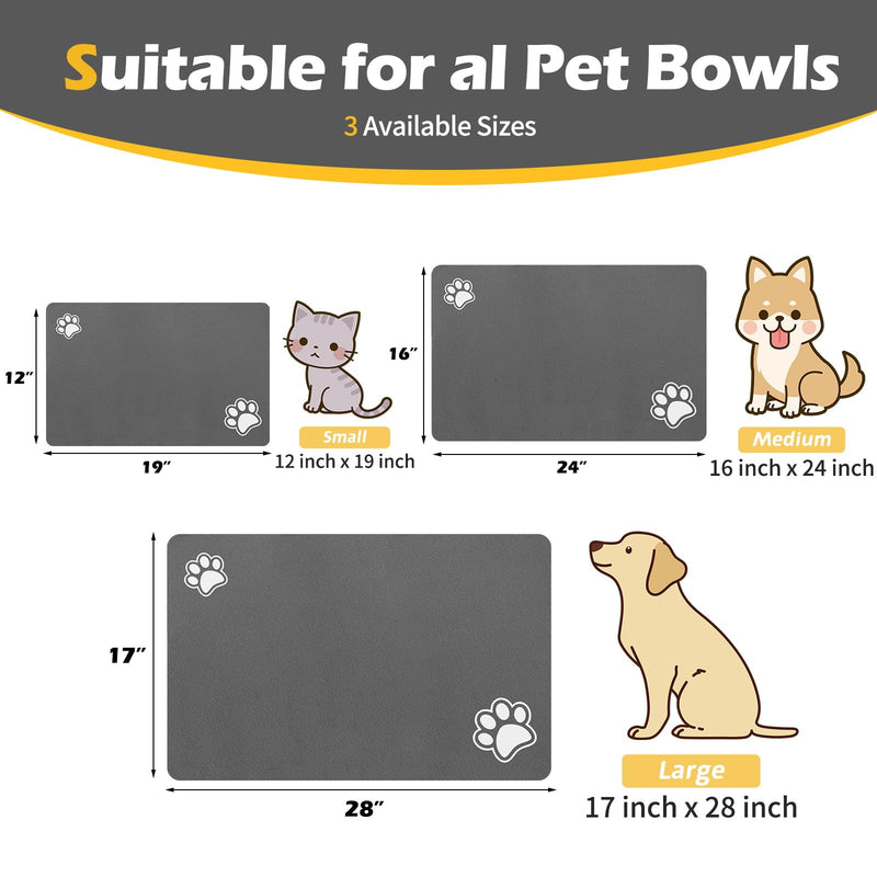 Pet Feeding Mat-Absorbent Dog Mat for Food and Water Bowl-Dog Accessories Pet Supplies-Dog Water Bowl for Messy Drinkers-No Stains Quick Dry Dog Water Dispenser Mat (12"x19", Dark Grey) 12"x19" - PawsPlanet Australia
