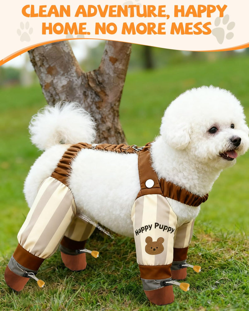 Dog Suspender Boots, Outdoor Anti Dust Pants with Shoes for Dogs, Adjustable Anti Slip Paw Protector Booties for Small & Medium Dogs(M) M