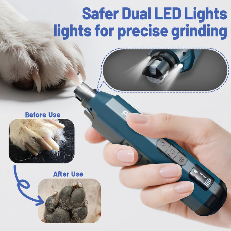 Dog Nail Grinder - Professional Electric Dog Nail Trimmer for Dogs & Cats Quiet Painless Grooming & Smoothing Dog Nail Clipper & File Included - Suitable for Small Medium Large Pets (Dark Blue) Dark Blue - PawsPlanet Australia