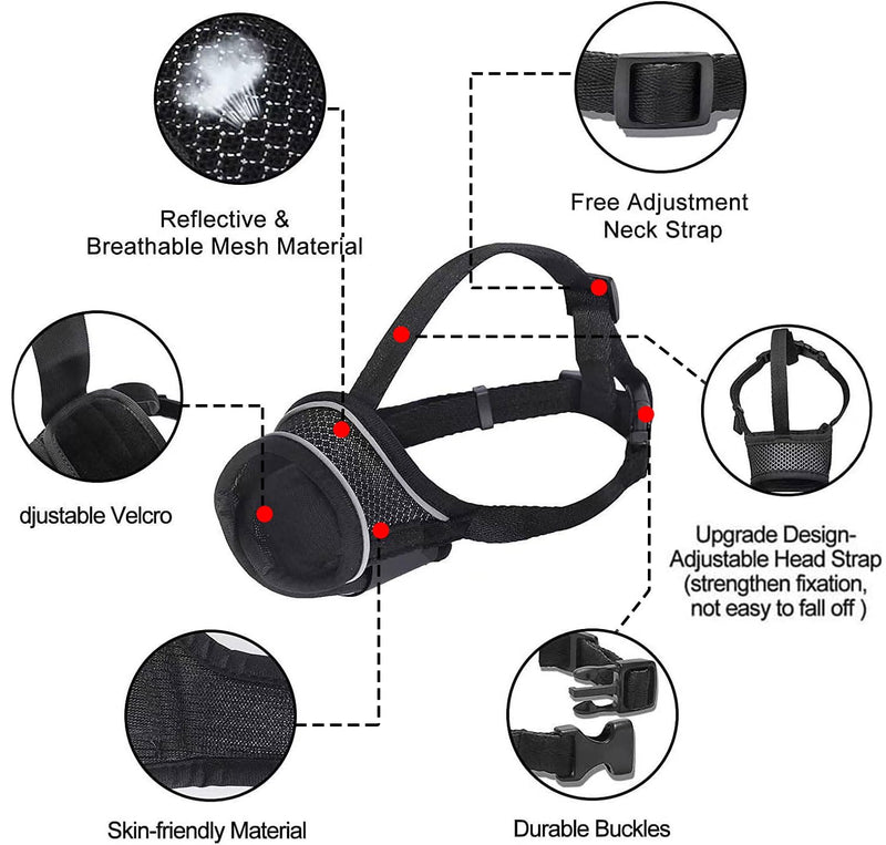 Black Dog Muzzle, Breathable Comfortable Mesh Muzzle for Dogs, Dog Training Muzzle, Anti-Biting, Anti-Barking, Anti-Chewing, Adjustable with Reflective Strap XL - PawsPlanet Australia