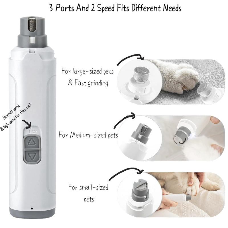 Pet Nail Grinder with LED Light, 2 Speeds & Diamond Bit Grinder - Quiet Electric Dog Nail Trimmer for Small to Large Dogs, Cats, Puppies - USB Rechargeable File for Painless Paw Care at Home gray and black - PawsPlanet Australia