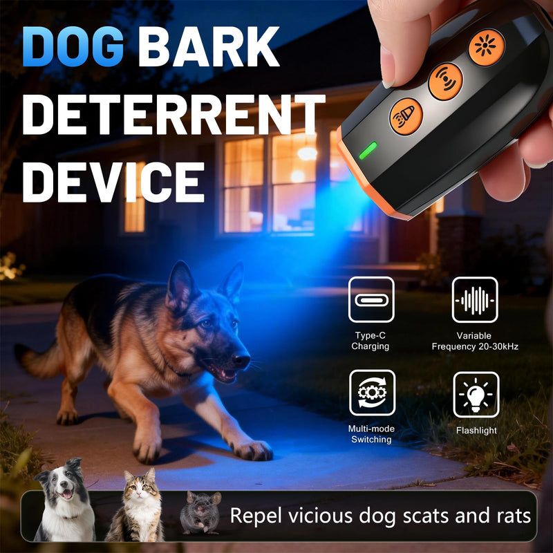 Mini Dog Bark Deterrent Device, Handheld Ultrasonic Bark Control with LED Light (Strobe & Flashlight Modes), Humane and Safe Training Tool, Up to 16.4 ft Range for Indoor & Outdoor Use