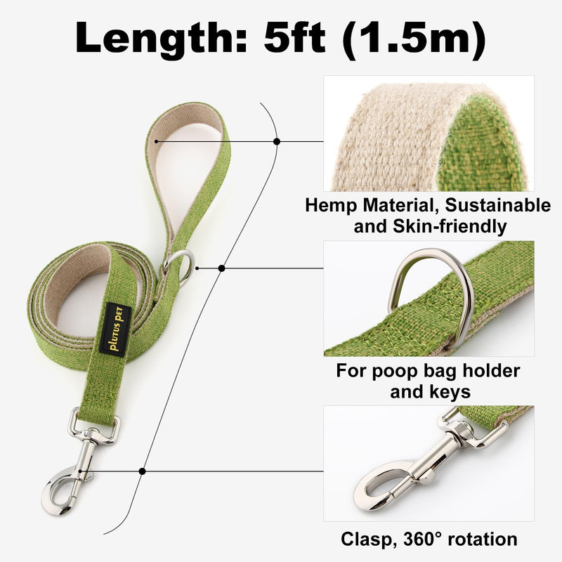 Plutus Pet Cotton Hemp Dog Collar and Leash Set, Adjustable Collar for Small, Medium, and Large Dogs, Heavy Duty and Soft on Skin, Green, XS X-Small - PawsPlanet Australia