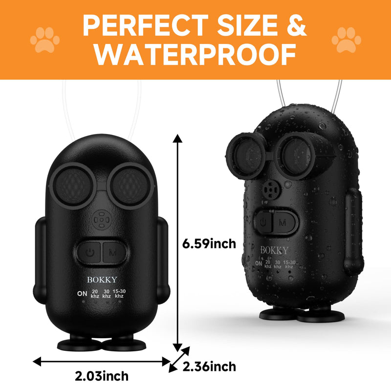BOKKY 2 Pack Dog Bark Deterrent Devices in 3 Adjustable Modes Convertible Waterproof Anti Barking Silencer for Dog - Ideal for Outdoor and Indoor(Black) 2PACK-BLACK