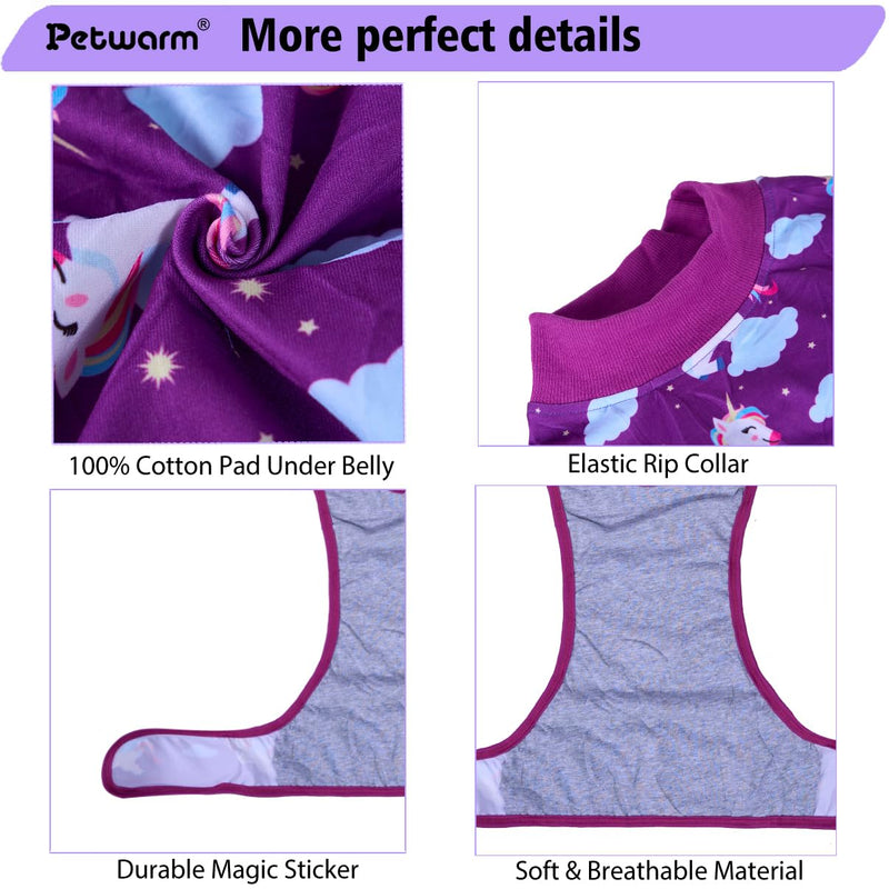 PetWarm Dog Cone Alternative After Surgery, Dog Recovery Suit, Substitute E-Collar Prevent Dog Onesies Pet Surgery Recovery Suit Female Male Dog Onesie for Spay Neuter, Unicorn Pattern, Purple, XS X-Small Pink