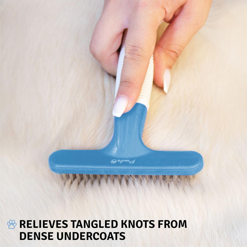 POODLIE Poodle Pet Dog Grooming Rake | Dematting Tool with Stainless Steel Shedding Comb for Pets | 2 Rows of Pins Gently Remove Loose or Tangled Hair from Undercoat (Blue) Blue