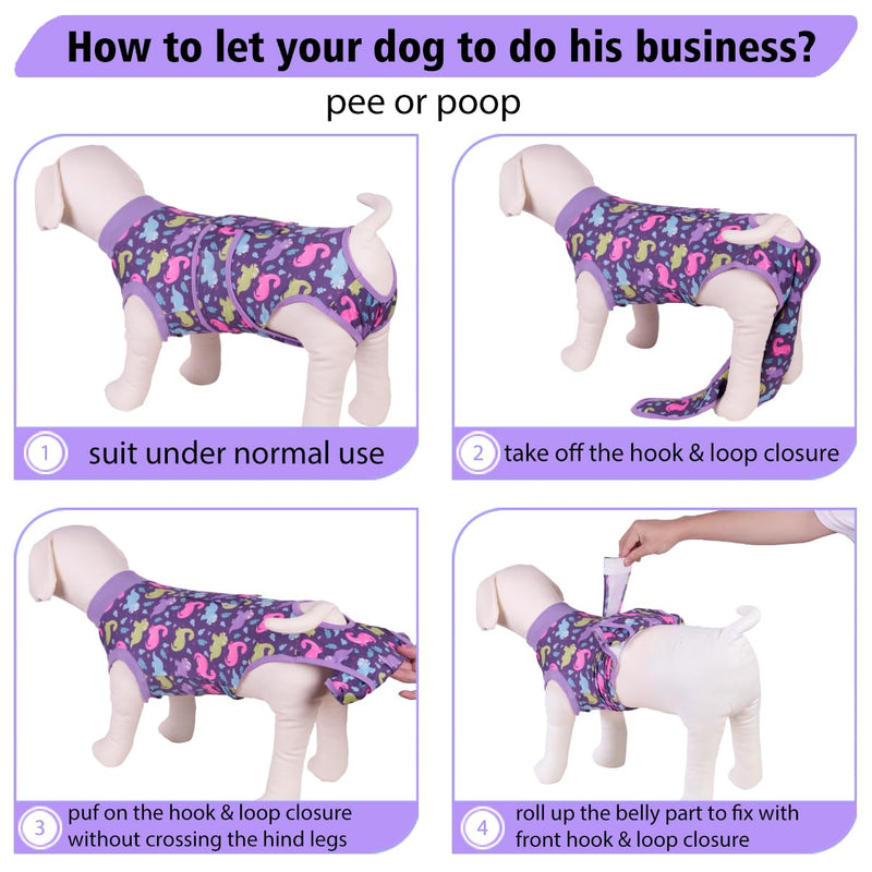 PetWarm Dog Surgical Suit Female Spay,Dog Coat's Inner Clothes,Substitute E-Collar & Cone Prevent Pet Surgery Recovery Suit Anti-Licking Dog Surgery Recovery Suit Soft Dinosaur Pattern,Purple,M Medium (Back:19.3-23.3'', Weight:14-25LB) Purple - PawsPlanet Australia