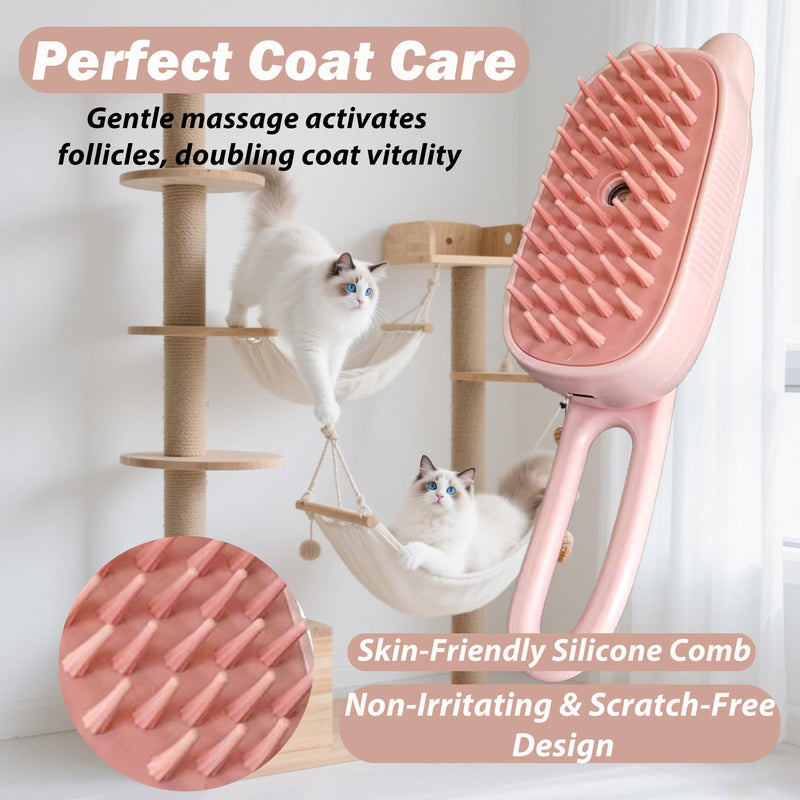 4 in 1 Cat Steam Brush for Shedding,Rechargeable Steam Brush for Cats and Dogs，Anti-Static, Massage, Cleaning, Shedding & Combing All In One for Grooming Multi-functional Pet Brushes Pink - PawsPlanet Australia