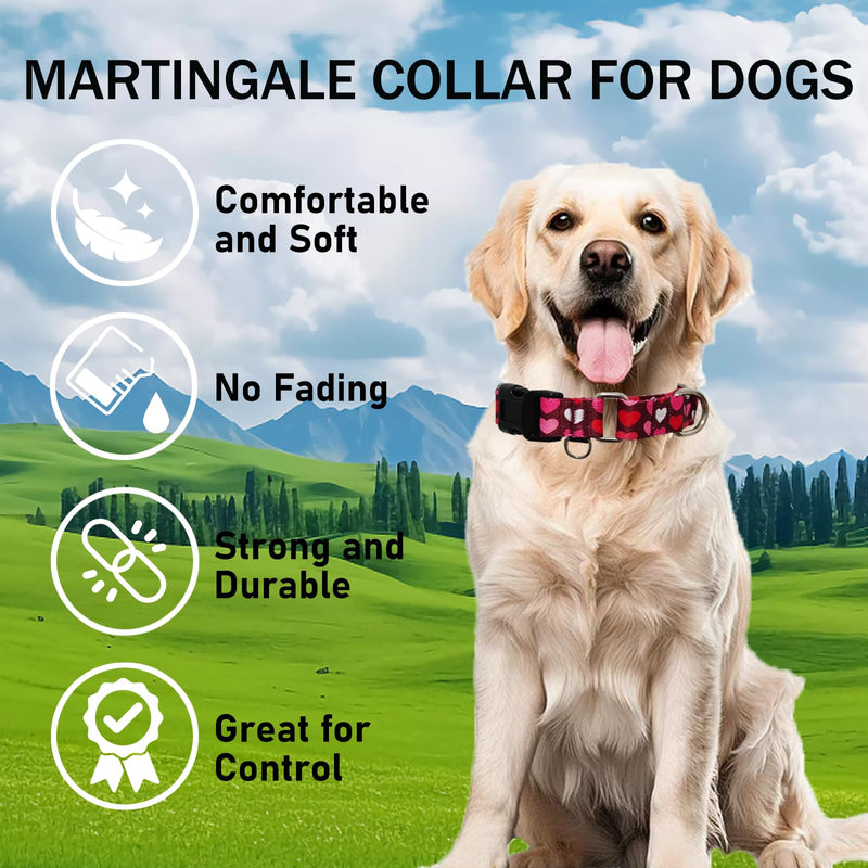 Valentines Pink Martingale Collar for Dogs with Buckle Adjustable Heart Dog Collars (Burgundy Love, Large) Burgundy Love - PawsPlanet Australia