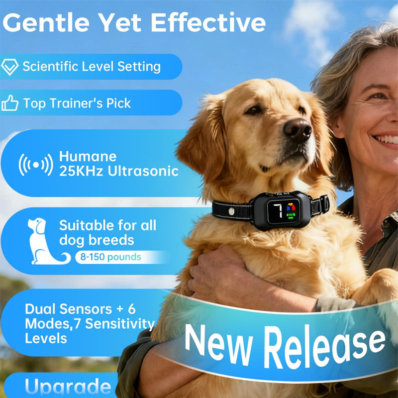 Bark Collar No Shock Humane – 25KHz Ultrasonic, Beep & Vibration Combinations, 6 Smart Modes, 7 Sensitivity Levels,Waterproof & Lightweight,Adjustable for Small,Medium & Large Dogs Black - PawsPlanet Australia
