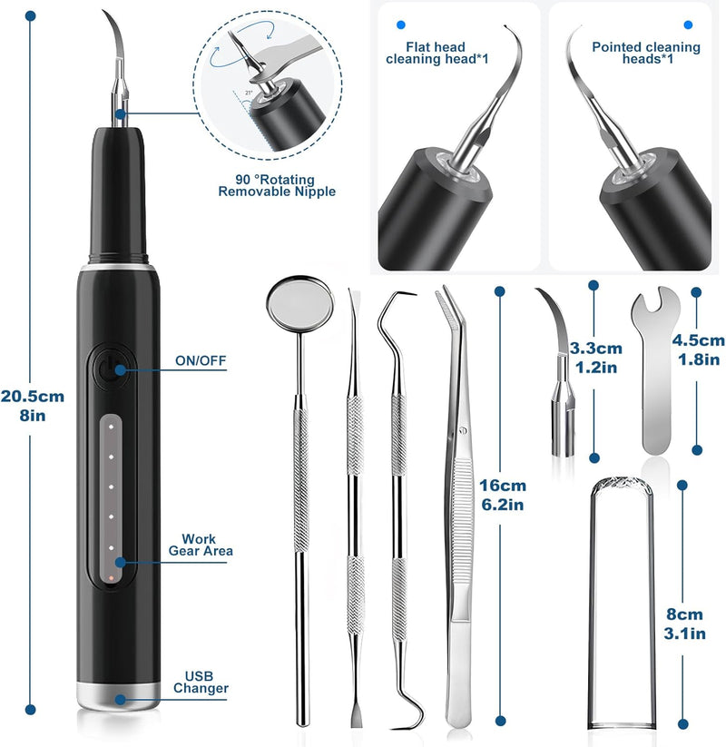 PAWZIDEA Dog Plaque Remover for Teeth Ultrasonic 44kHz, Intelligent Pet Ultrasonic Tooth Cleaner, Tartar Remover for Dog Teeth Cleaning Kit, Canine/Cat Toothbrush Scaler Dental Care Tool, Rechargeable Black - PawsPlanet Australia