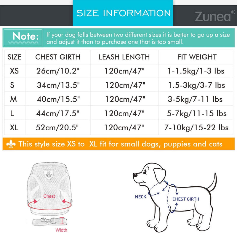 Zunea No Pull Small Dog Harness and Leash Set Adjustable Reflective Step-in Chihuahua Vest Harnesses Mesh Padded Plaid Escape Proof Walking Puppy Jacket for Boy Girl Pet Dogs Cats Gray M M (Chest: 15.5") grey