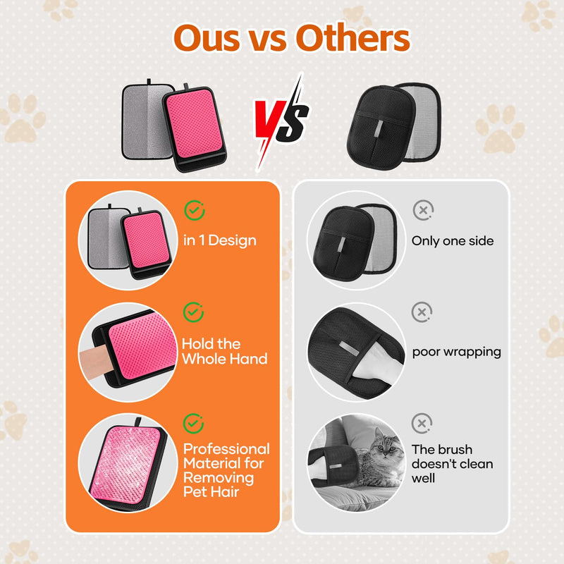 Dual-Sided Pet Hair Removal Glove, Pet Hair Remover, Soft Silicone Shedding Brush for Dogs & Cats, Pet Hair Gloves for Couch, Carpet, Clothing (Pink)