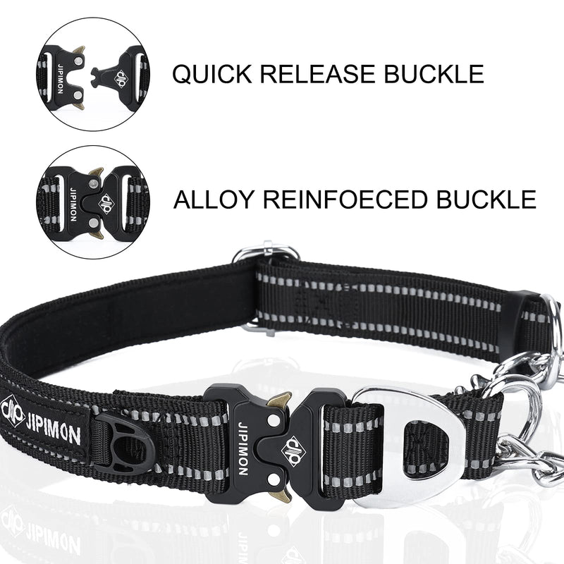 Martingale Collar for Dogs, Reflective Stainless Steel Chain Safety Adjustable Martingale Collar for Small Medium Large Dogs (Medium, Black)