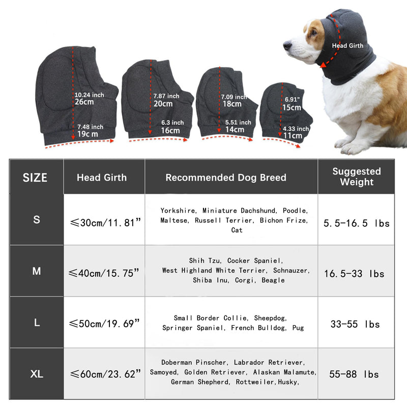 No Shake Dog Ear Wrap Quiet Head Cover for Hematoma, Dog Ear Muffs Calming Hoodie Headband for Noise Canceling Anxiety Relief, Warm Dogs Ear Protector Cat Hat Grooming Firework Thunderstorms, Grey, M Medium(Head Circle：11.8-15.7in)