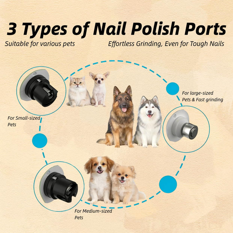 Pet Nail Grinder, 3-Speed Electric Trimmer with Dual LED Lights, 2000mAh Rechargeable for Dogs and Cats, Quiet