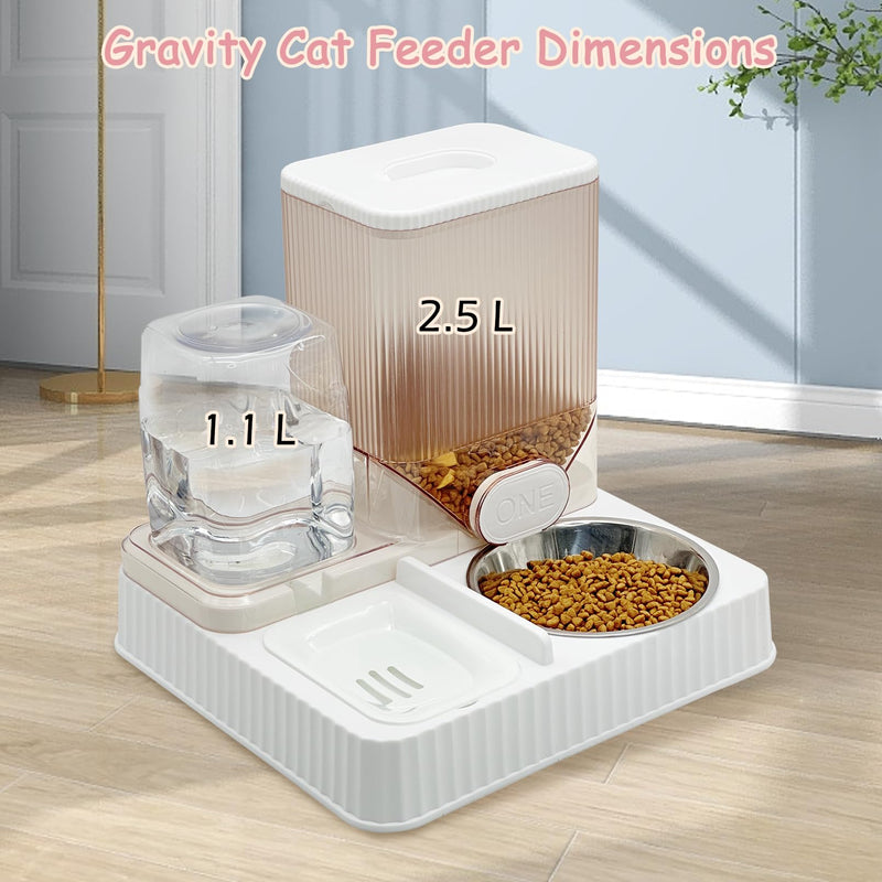 Fhiny Gravity Cat Feeder & Water Dispenser, 2 in 1 Automatic Puppy Waterer Removable Stainless Steel Food Bowls Set Self Feeding Pet Food Storage for Cat Kitten Puppy Easy Clean (White) Style E White-Metal Bowl - PawsPlanet Australia