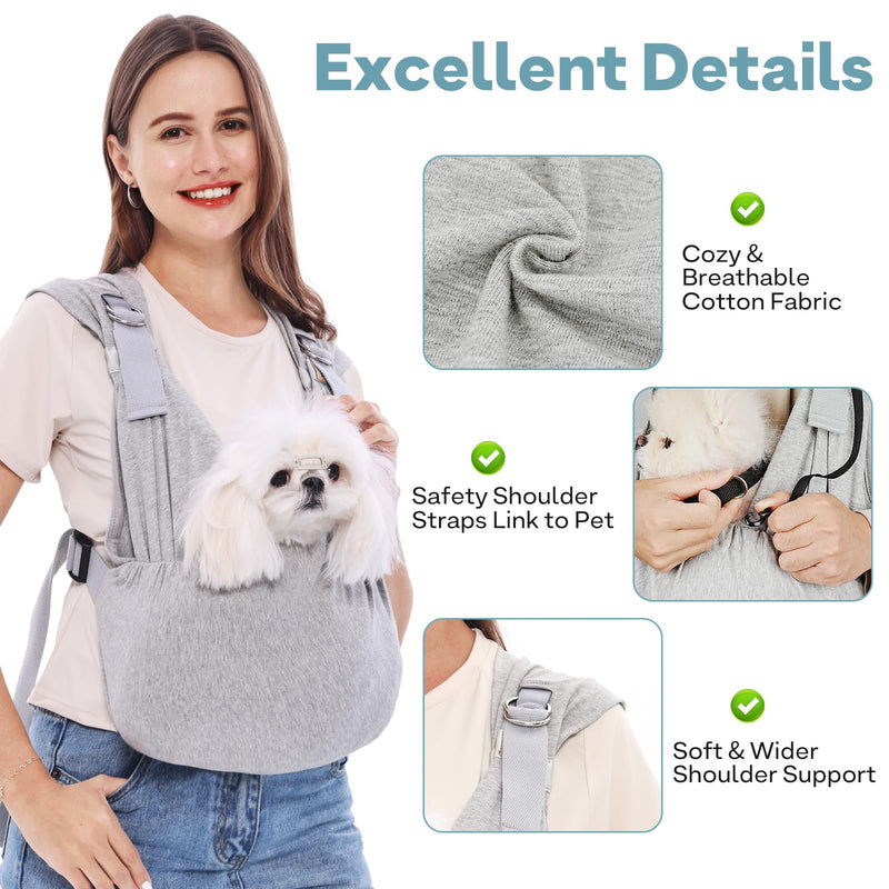 Supet Dog Carrier Sling for Small Dogs, Front Facing Cat Sling Carrier Chest, Hands Free Pet Sling Carrier, Adjustable Dog Front Carrier, Reducing Back Pain, Anti Pet Anxiety (Grey, Regular) Regular ( 3-14LB ) Grey - PawsPlanet Australia