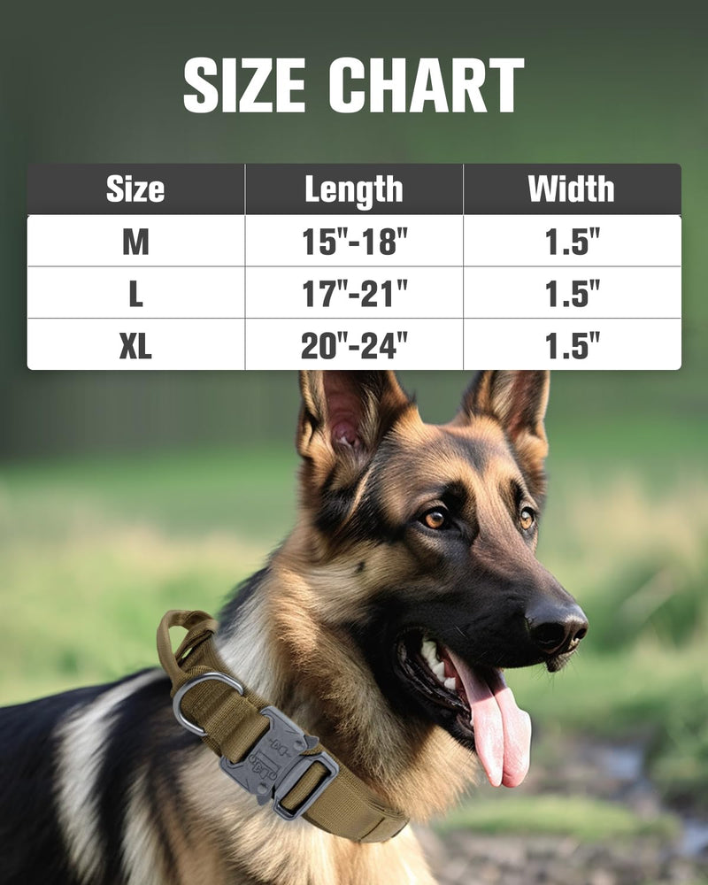 Joytale Tactical Dog Collar(17"-21") and Dog Leash Set, Shock Absorbing Bungee Dog Leash and Adjustable Strong Dog Collar with Handle for Large Dogs(Khaki, L) - PawsPlanet Australia