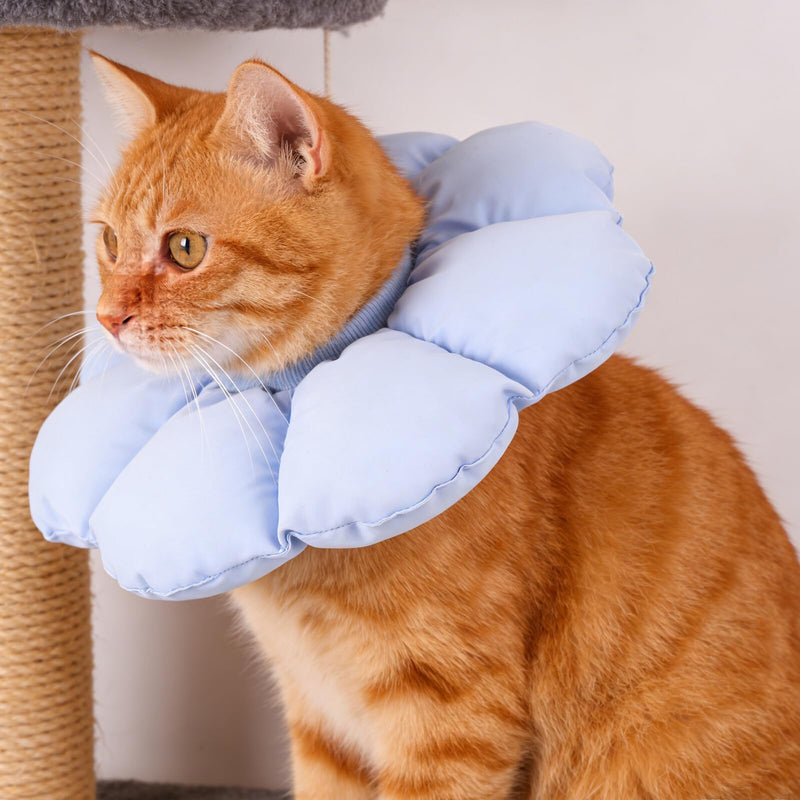 Supvox Adjustable Recovery Collar for Cats and Dogs, Bite-Resistant Nylon Donut Collar, Soft Protective Collar for Wound Healing and Surgery, Size Blue