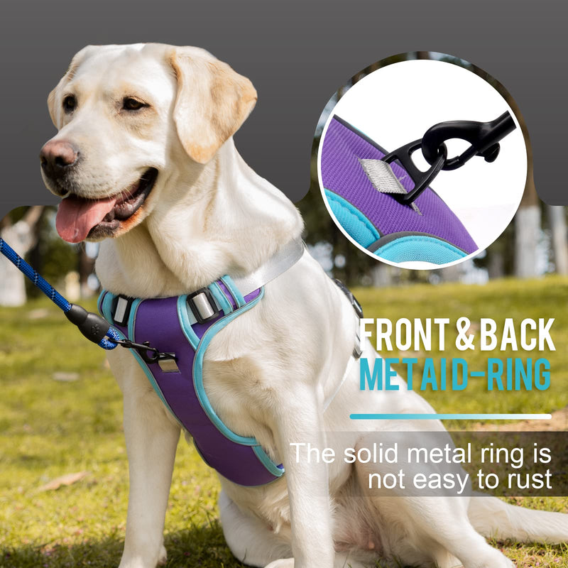 No Pull Dog Harness, Reflective Dog Vest Harness with Front & Back 2 Leash Clips, Oxford Pet Harness Adjustable Soft Padded Dog Vest with Easy Control Handle for Small Medium Large Dogs Small (Pack of 1) Purple - PawsPlanet Australia
