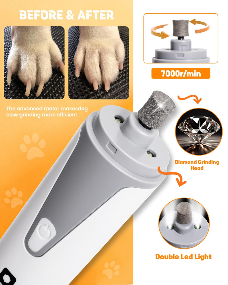 HARDELL Dog Nail Grinder, Super Quiet Dog Nail Trimmers with 2 LED Lights & 3 Grinding Ports, Safety Pet Nail Grinder for Small Dogs/Cats & Puppy Dog Nail Trimmer (white) - PawsPlanet Australia