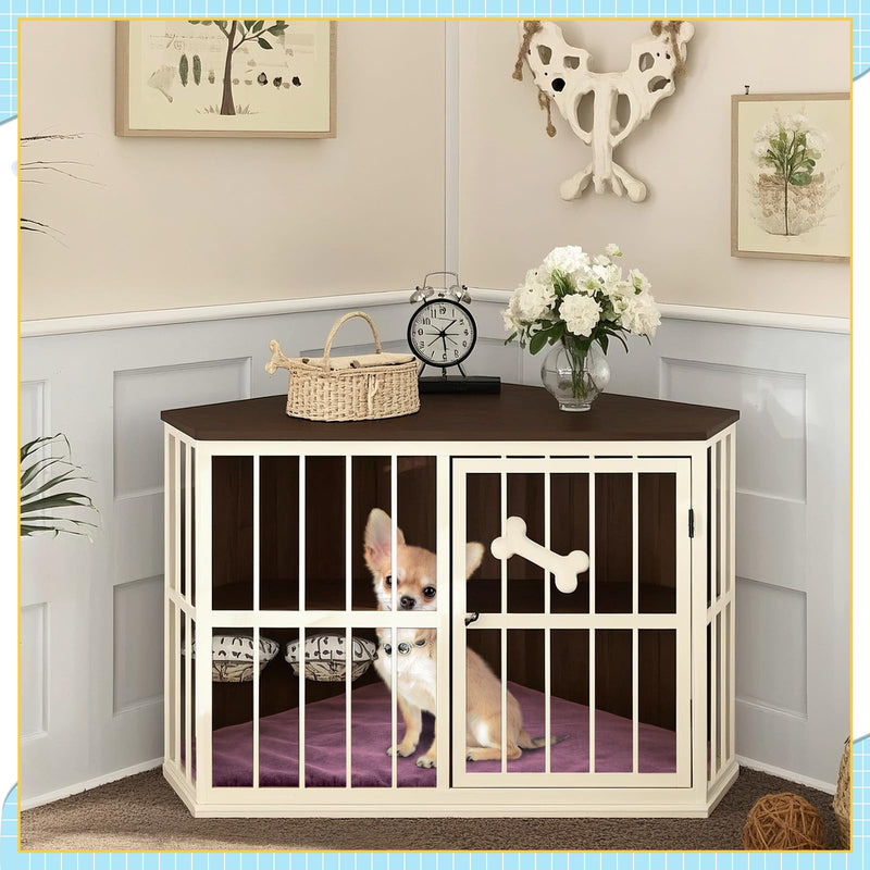 Dog Kennel Pad Furniture Crate Corner Washable Bed Large Dog Deluxe Crate Bed Pet Cage Sleeping Mat Soft Indoor Pet Corner Side Table(Only Mat)(Pink,42.5 x 23.8 Inch,Linen Fabric) - PawsPlanet Australia