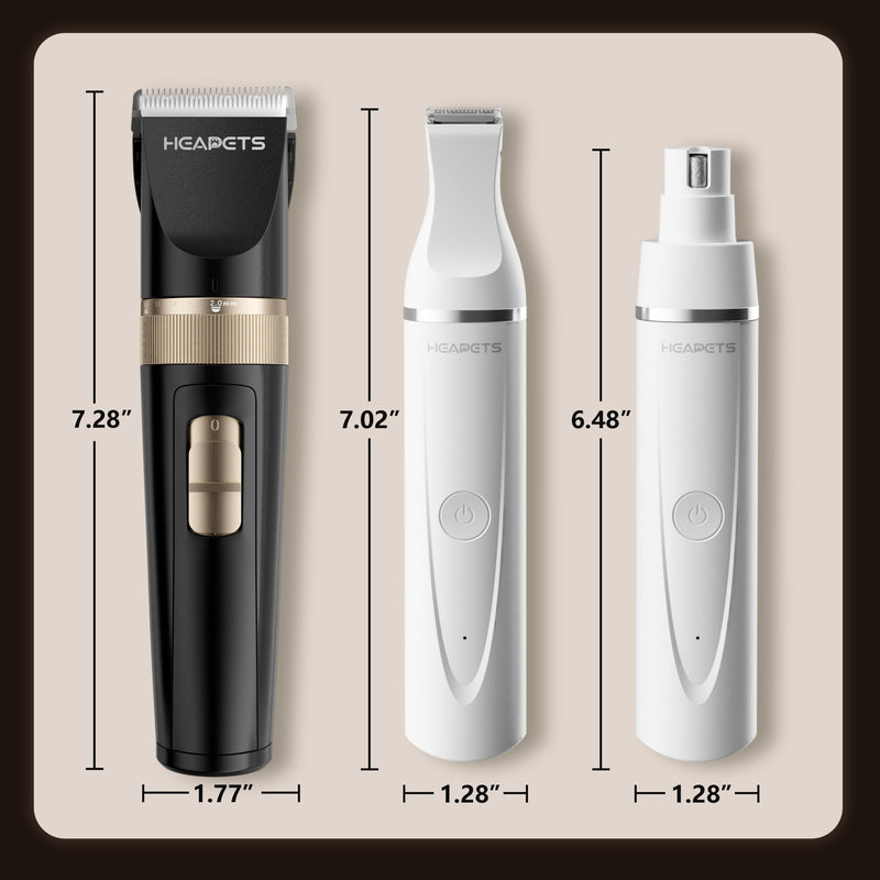 Dog Hair Clippers for Grooming Kit and Dog Paw Trimmer Nail Grinder for Grooming, Low Noise Rechargeable Cordless, Shaver Grooming Supplies for Pet Cats Dogs (Black, White) Black-white