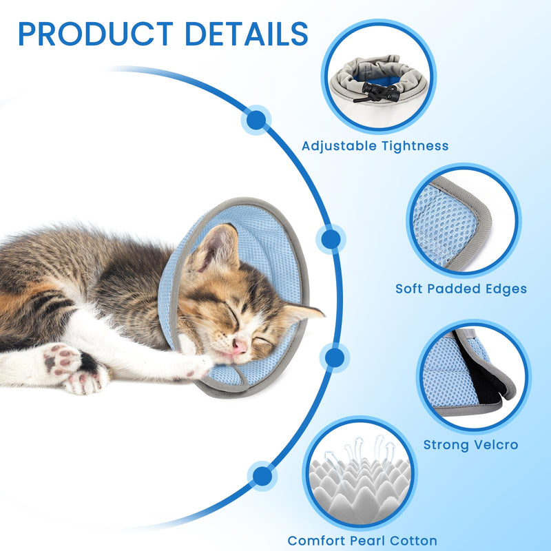 Cat Cone Collar Soft, Cat Recovery Collar Stop Licking After Surgery, Kitten Elizabethan Collar, Adjustable, Lightweight, Comfortable - Blue, S Small - PawsPlanet Australia